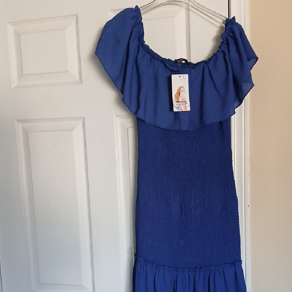 ❤️3@25 Chic Blue Ruffled Maxi Dress - Picture 4 of 12